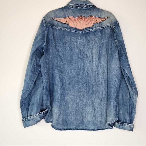 Harley-Davidson Denim Button Down Blouse 2X - Picture 3 of 7